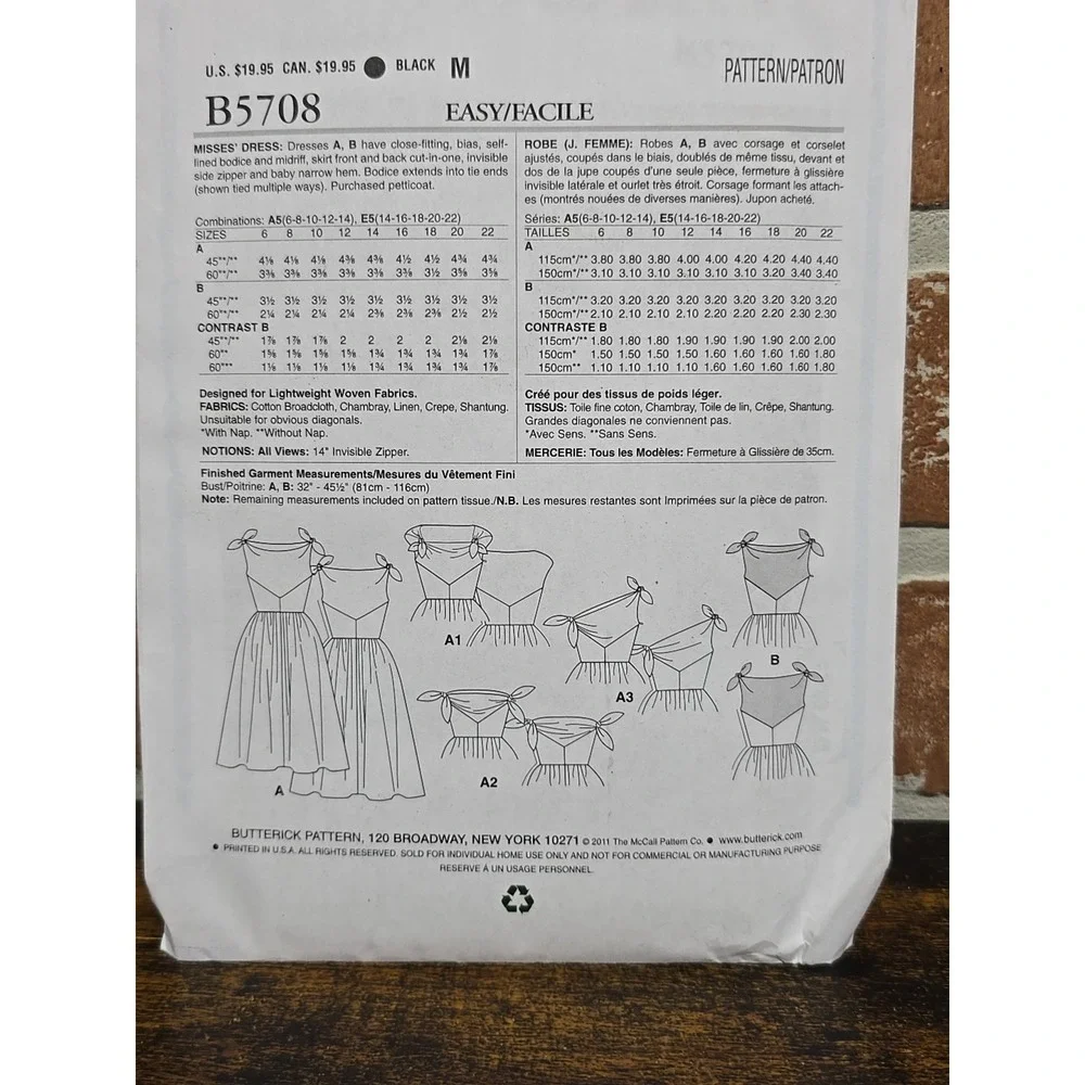 Butterick B5708 RETRO 53 Flared Dress Shoulder Ties Sewing Pattern sz 6-14